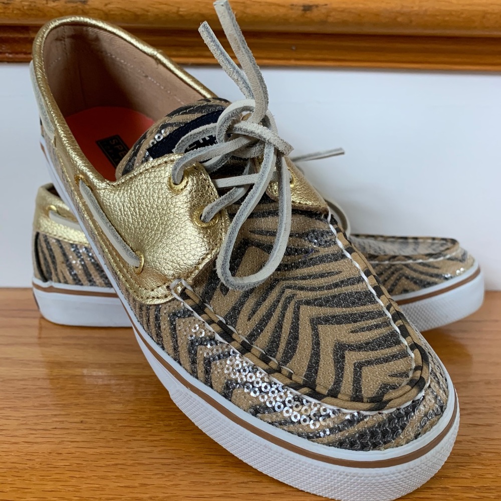 Sperry Gold Zebra Sequin Boat Shoes